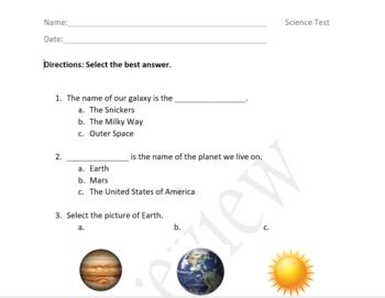 Preview of Science Test-Earth and Planets