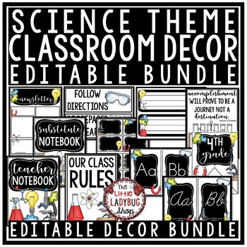 Preview of Science Theme Classroom Decor Posters, Scientist Back to School Bulletin Board 
