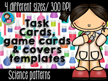 Preview of Science Theme Task Cards, Covers and Game Cards Templates Bundle 4 sizes