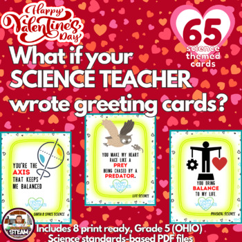 Preview of Science Theme Valentines Day Cards Physical Earth Space Life Funny Cute