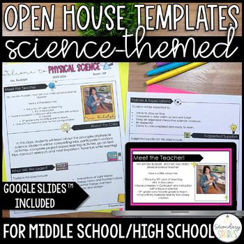 Preview of Secondary Science Themed Meet The Teacher Open House Presentation Templates