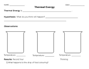 Preview of Science Thermal Energy Laboratory/Experiment Worksheet