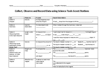 Preview of Science Tool and Measurement Recording Sheet