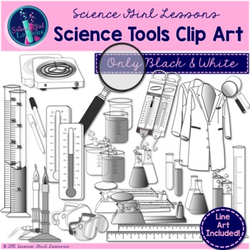 Preview of Science Tools Clip Art {Black & White Images}
