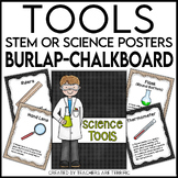 Science Tools Posters in Burlap and Chalkboard