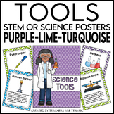 Science Tools Posters in Purple, Lime, and Bright Turquoise