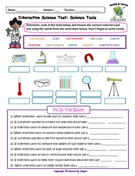 Science Test: Science Tools (Science Worksheet) by Tailored By Jessica