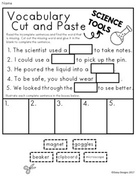 science tools vocabulary activities free sampler by daisy designs