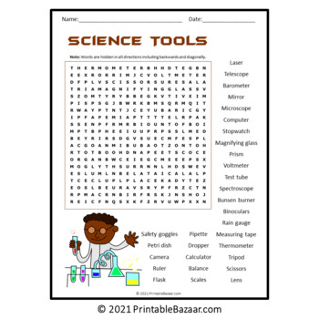 Science Tools Word Search Puzzle - No Prep Science Game Printable PDF