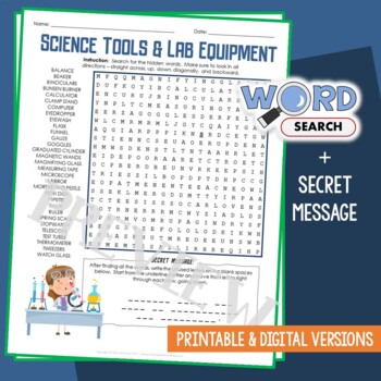 Preview of Science Tools and Lab Equipment Word Search Puzzle Vocabulary Activity Worksheet