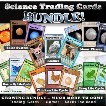 Preview of Science Trading Cards - Biomes Animal Adaptations Moon Phases Planets Life Cycle