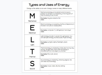 Preview of Science Types and Uses of Energy Notes Google Slides includes answer KEY