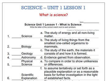 Preview of Science Unit 1 Lesson 1 - What is Science?  Matching worksheet