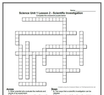 Preview of Science Unit 1 Lesson 2 - Scientific Investigation   CW Puzzle