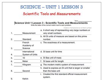 Preview of Science Unit 1 Lesson 3 - Science Tools and Measurement   Worksheet