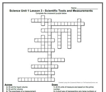 Preview of Science Unit 1 Lesson 3 - Scientific Tools and Measurements   CW Puzzle