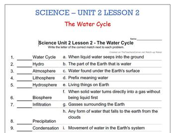 Preview of Science Unit 2 Lesson 2 - The Water Cycle    worksheet