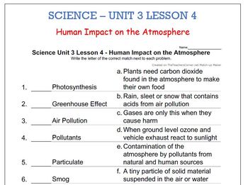 Preview of Science Unit 3 Lesson 4 - Human Impact on the Atmosphere       worksheet