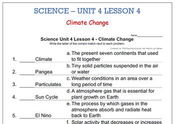 Preview of Science Unit 4 Lesson 4 - Climate Change   worksheet