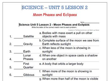 Preview of Science Unit 5 Lesson 2 - Moon Phases and Eclipses worksheet