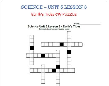 Preview of Science Unit 5 Lesson 3 - Earth's Tides CW Puzzle