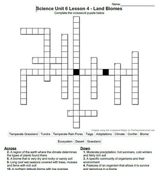 Preview of Science Unit 6 Lesson 4 - Land Biomes - Crossword Puzzle