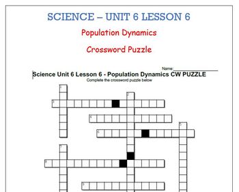 Preview of Science Unit 6 Lesson 6 - Population Dynamics CROSSWORD PUZZLE