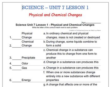 Preview of Science Unit 7 Lesson 1 - Physical and Chemical Changes
