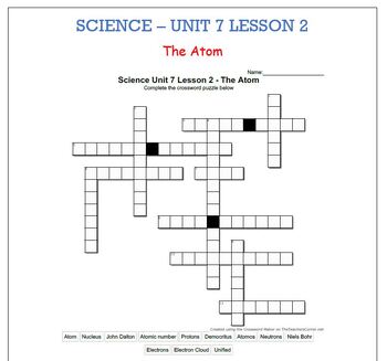 Preview of Science Unit 7 Lesson 2 - The Atom - CROSSWORD PUZZLE