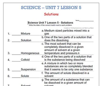 Preview of Science Unit 7 Lesson 5 - Solutions