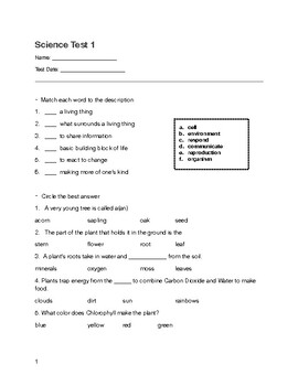 Preview of Science Unit A study guide or test