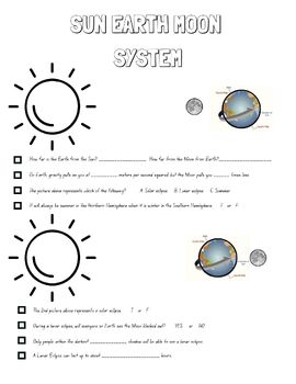 Preview of Science Unit Starter Page: Sun Earth Moon System