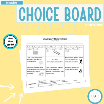 Preview of Science Vocabulary Choice Board: Enhance Learning and Assessment