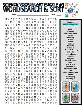 Preview of Science Vocabulary Combo Puzzles #3 & Sort (Wordsearch & Criss-Cross Grid)