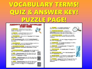 Preview of Science Vocabulary : Forensics (Quiz & Study Guide and Puzzle Page)