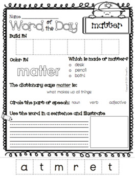 Science Vocabulary Pages by Grade1Fun | Teachers Pay Teachers