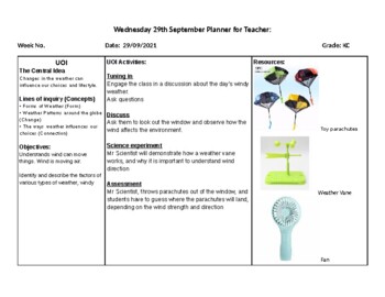 Preview of Science, Wind in weather unit lesson plan word doc editable
