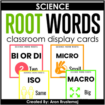 Preview of Science Word Roots Display Cards for Classroom Decor