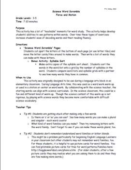 Science Word Scramble - Physical Science: Force and Motion by Slip into ...