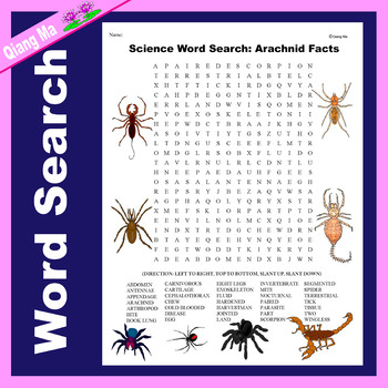 Science Word Search: Arachnid Facts by Qiang Ma | TpT