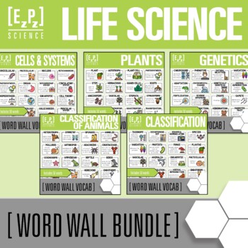 Preview of Science Word Wall Cards for Middle School | Life Science Vocabulary Bundle
