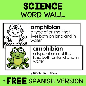 Preview of Science Word Wall Vocabulary + FREE Spanish