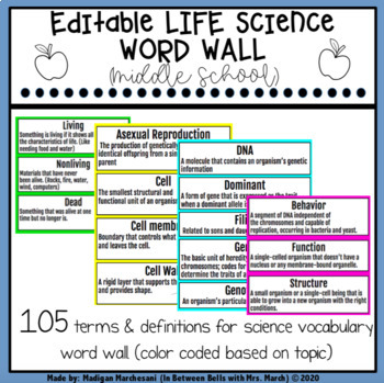 Preview of Science Word Wall - Life Science (Middle School)
