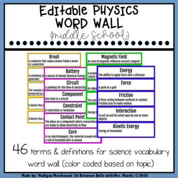 Preview of Science Word Wall - Physics (Middle School)