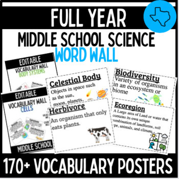 Preview of Science Full Year Word Wall Bundle for Middle School