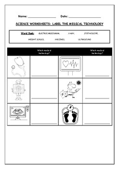 Preview of Science Worksheet: Label The Medical Technology and Equipment