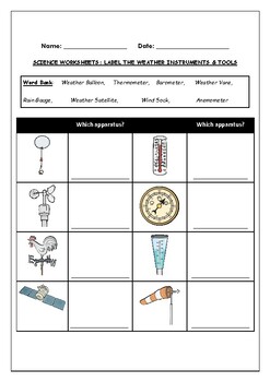 Science Worksheet: Label The Weather Instruments & Tools by Science ...