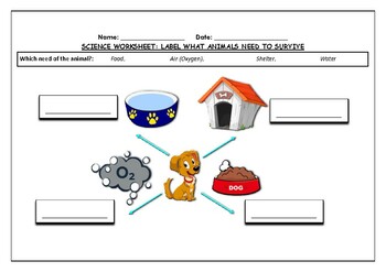 Science Worksheet: Label What Do Animals Need To Survive by Science