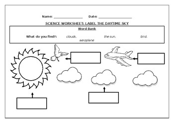 Preview of Science Worksheet: Label the the daytime sky