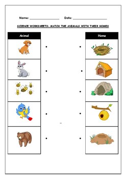 Science Worksheet: Match The Animals with Their Homes by Science Workshop